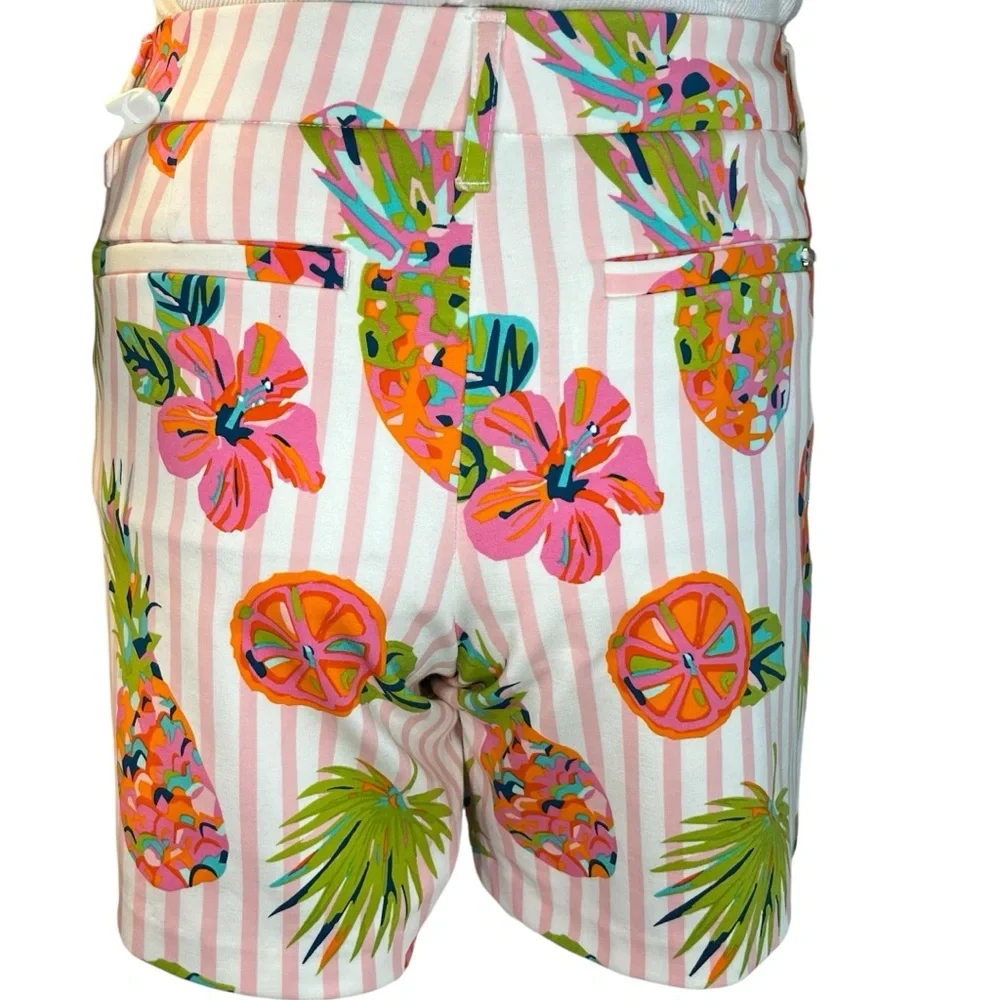Spartina 449 Bright Floral Fruit Printed Pink White Stripe Short Vacation Preppy - Picture 4 of 12